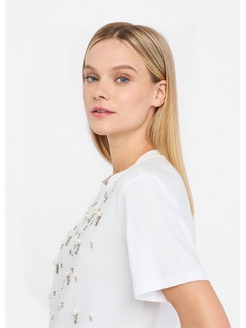 T-shirt con perle e strass LIU JO | CF5072JS088/11111